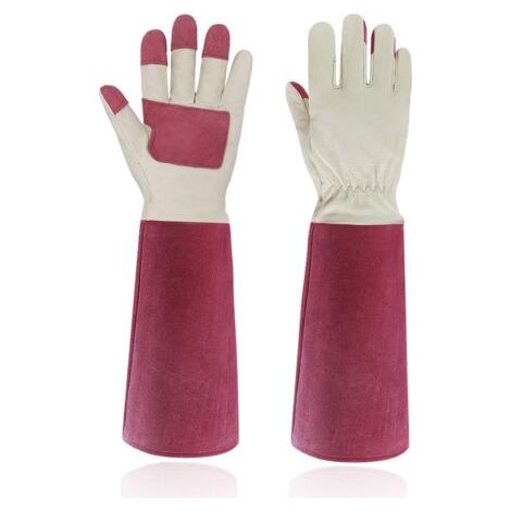 Gants de jardinage d'élagage de roses pour hommes et femmes, gants longs anti-épines, cuir de porc - respirant et durable (grand) (1/5)