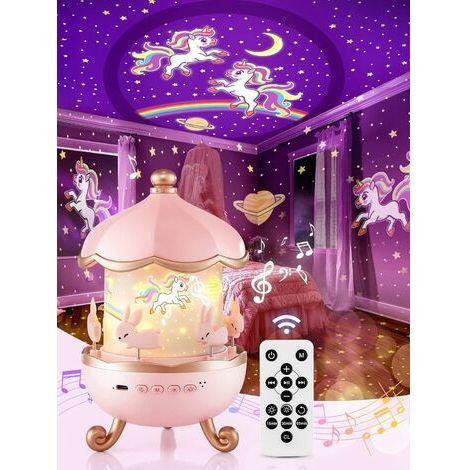-Veilleuse Bébé Projecteur Ciel Etoile, Veilleuse Enfant Veilleuse Musicale et Lumineuse,12 Thèmes 360°Rotation Telecommandé Veilleuse Lampe LED, (1/5)