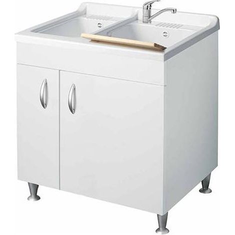LAVATOIO CON MOBILE IN NOBILITATO E 2 VASCHE Misura: L cm. 75 x P cm. 60