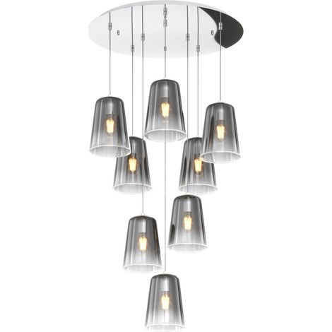 Sospensione Contemp. Rosone Tondo Shaded Metallo E Vetro Cromo 8 Luci E27 (1/3)