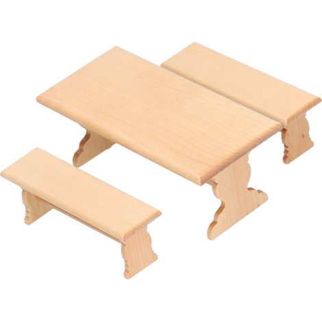 Banc en bois pour maison de poupée miniature - Joli modèle de meuble miniature non toxique et richement décoré, couleur bois (1/5)