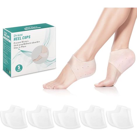 Protections de talon en silicone (lot de 5), protège-talons en gel, manchons de talon en silicone, coques de talon, pour la fasciite plantaire, la tendinite et les douleurs au talon, pour hommes et fe (1/5)