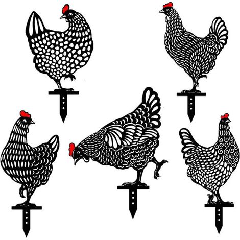 Statue Poulet - Silhouette En Acrylique Pour Jardin - Décor Extérieur En Plein Air - 5 Pièces (1/5)