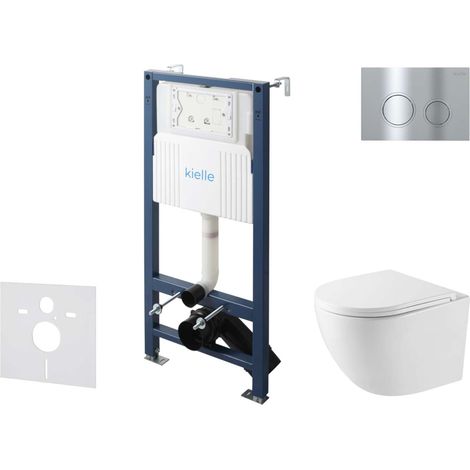 kielle Genesis New - Set bâti support, WC compact Oudee, Vortex Rimless+, abattant softclose et bouton-poussoir Gemini New II, chrome brillant 30528SS41 (1/5)
