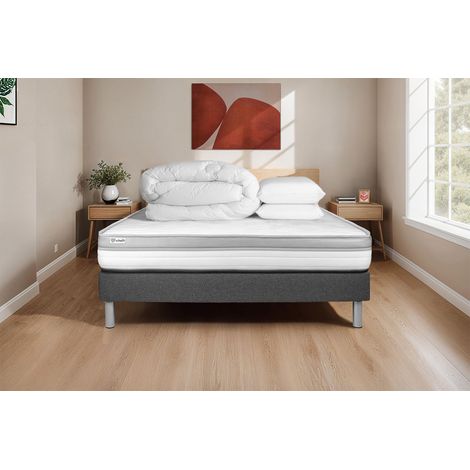 Komplettpaket Bett - Matratze 140x200 cm + Boxspringbett mit Lattenrost (im Set) + 2 Kopfkissen + Bettdecke - Vital Relax (1/5)