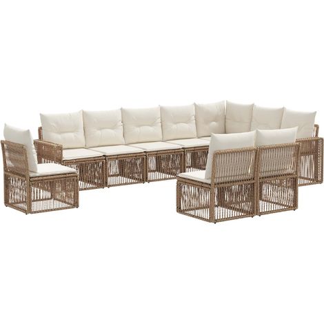 Gartensofa-set 10 pcs Beige und Cremeweiß Poly-Rattan vidaXL