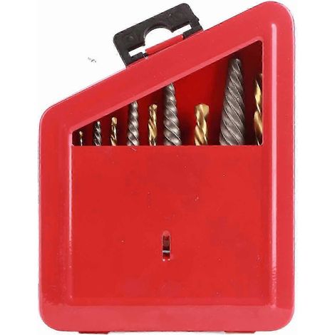 Kit de 10 extracteurs de vis avec forets à gauche, plaqués titane, en acier allié. (1/5)