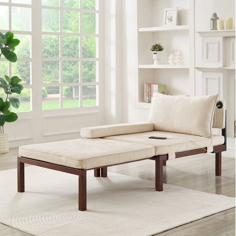 Schlafsessel Beige aus Samt mit Ausziehfunktion und USB-Type-C-Anschluss (1/5)