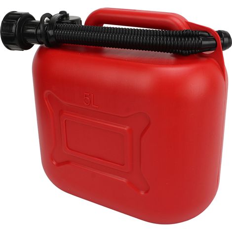 Bidon d'essence 5 L (1,3 gallon) en ABS rouge étanche, portable, avec tuyau de sortie de 27 cm (1/5)