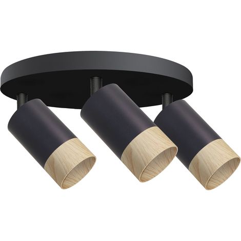 Spot plafond 3 têtes noir/bois GU10 Conti Candellux (1/2)