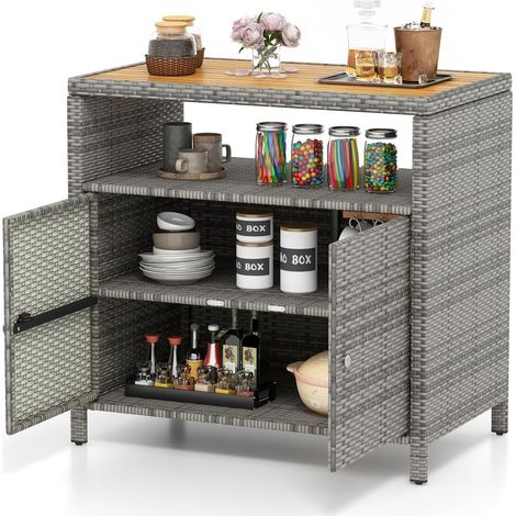 Armadietto portaoggetti rattan 2 ante credenza vimini piscina terrazza patio Grigio (1/3)
