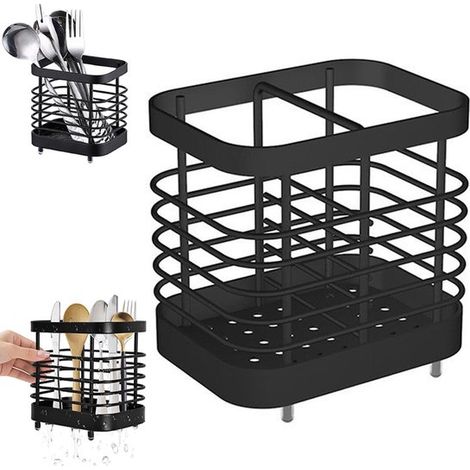 Support de rangement pour ustensiles de cuisine - Support à couverts en acier inoxydable - Panier à couverts - Bac à couverts - Porte-couverts (1/5)
