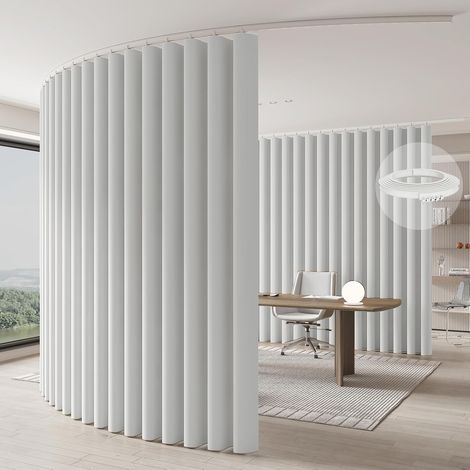 Paravent séparateur de pièce, montage au plafond sur rails, pour protection visuelle flexible (Blanc - H213 x L270 cm)