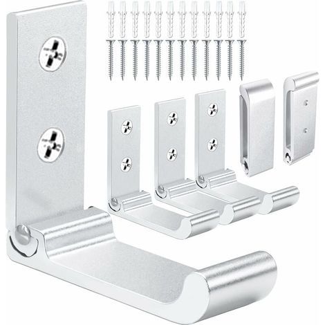 Klappbare Wandhaken, klappbare Aluminiumhaken zum Aufhängen von Kleidung, klappbare Kleiderhaken, Wandhandtuchhaken für das Badezimmer, Wandhelmhaken (Silber, 6 Stück) (1/4)