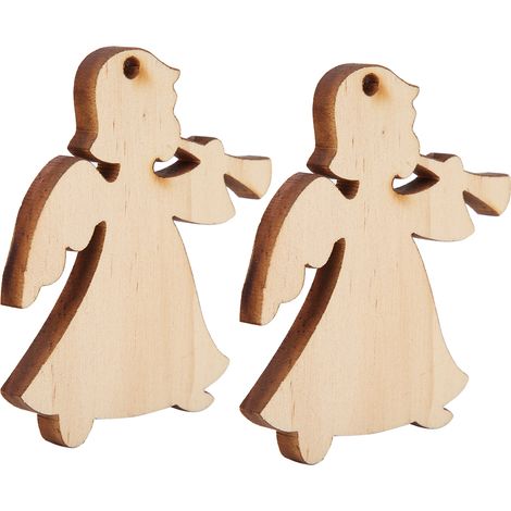 Ensemble de 10 décorations en bois à faire soi-même pour sapin de Noël et Nouvel An, avec corde (n° 18) (1/5)