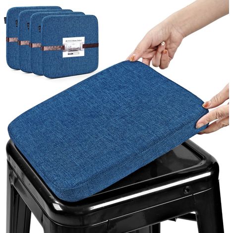 Lot de 4 coussins magnétiques en lin pour tabouret de bar, antidérapant, respirant, pour café, bistrot, tabourets métalliques empilables (carré, bleu foncé, 4) (1/5)