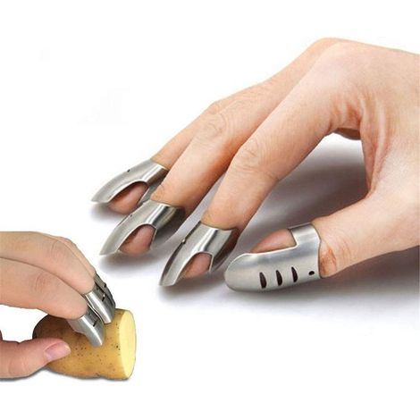 Protezione professionale per le dita in acciaio inossidabile Protezione per le dita Safe Slice, Strumenti di cottura 4 pezzi (1/5)