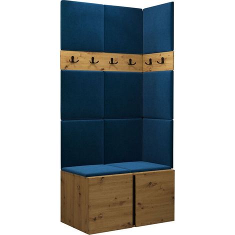 Mobilier1 – Meuble d'entrée Hartford 264 en chêne artisan – Dimensions 186x84x46cm – Tissu peluche – Panneau mural souple absorbant le son (1/5)