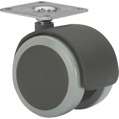Ruota girevole con piastra e asse liscio, nero/grigio, max. carico 50 kg, 42 x 42 mm, ø 5 cm