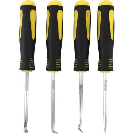 4 pièces grattoir crochet outil ensemble huile joint extracteur caoutchouc joint torique main outil de retrait noir et jaune (1/4)