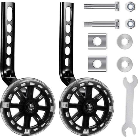 2 Roues stabilisatrices, Métal plastique caoutchouc, LED clignotantes, Antidérapant 3mm, Vélo enfant 12-20 pouces