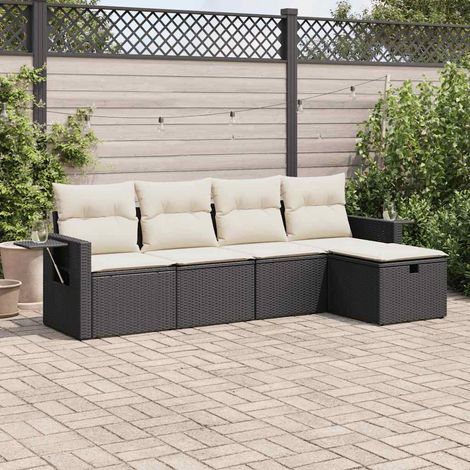 Ensemble de jardin 5 places noir résine tressée avec coussins et rangement intégré Salon d'extérieur modulaire canapé + pouf (1/5)