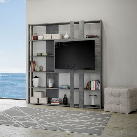 Libreria Moderna 5 Ripiani con Pannello per TV 178x36x204 cm in nobilitato Grigio (1/3)