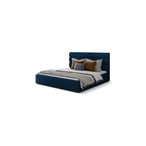 Lit adulte avec coffre de rangement Klarina - Velours rembourré-Bleu foncé-180x200 (1/5)