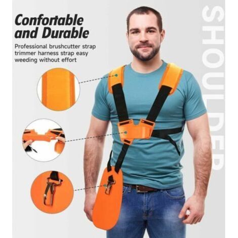 HarnaisHarnais Débroussailleuse- Bandoulière Double - Harnais de Doudeuse- pour Débroussailleuse, Tronçonneuse et Tondeuse à Gazon Compatible avec FS, Taille-Bordures série km,Orange (1/4)