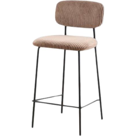 Tabouret de bar en velours côtelé beige – Hauteur assise 68 cm – Structure métal et panneaux de particules – Confort vintage pour îlot de cuisine (1/5)