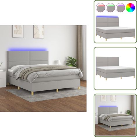 Boxspringbett mit Matratze & LED Hellgrau 180x200 cm Stoff - Boxspringbett - Doppelbett - Schlafsofa - Lattenrost - Bettauflage