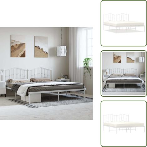 Bettgestell mit Kopfteil Metall Weiß 183x213 cm - Metallbettfundament - Doppelbettgestell - Weißes Bettgestell - Boxspringrahmen - Bettrahmen (1/5)