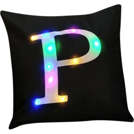 18x18 pouces LED couleur Glitter velours lettre housse de coussin taie d'oreiller Bar Party (noir, p) (1/5)