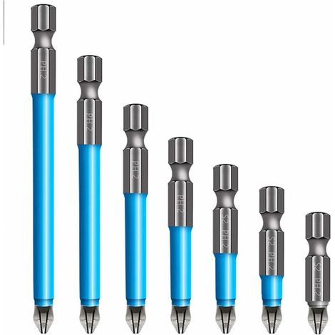 7 punte per cacciavite magnetico, punte per cacciavite elettrico antiscivolo in lega di acciaio industriale con testa a croce / PH2 25-150 mm