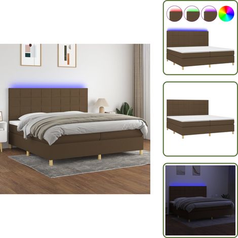 Sommier à lattes de lit matelas et LED Marron foncé 200x200 cm - Sommier Tapissier - Lit Plateforme - Lit Avec Led - Matelas À Ressorts Ensachés - Têtière Ajustable (1/5)