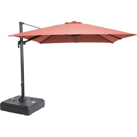 Parasol 3x3 m inclinable + pied à lester sur roues terracotta