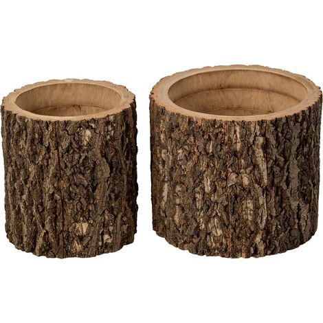 Lot de 2 Cache-Pots Tronc en Bois "Marius" 36cm Naturel (1/2)