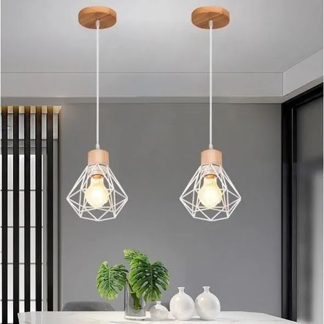 kawoo 2PCS Lustre Suspension Industrielle en Cage Diamant,Lampe Luminaire Vintage en Métal Ajustable pour Salon Chambre (1/4)