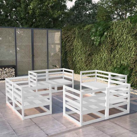 Salon de jardin modulable 8 pièces blanc en bois de pin massif avec 8 canapés d’angle pour extérieur (1/5)