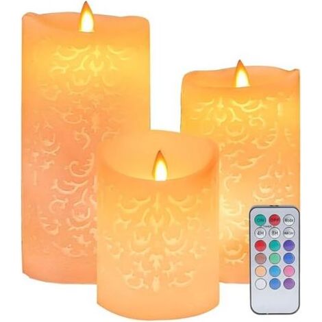 Bougies sans flamme à motif creux, lot de 3 bougies LED, avec télécommande et minuterie de 4 et 8 heures (1/5)