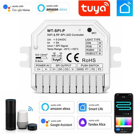 Tuya Controller LED SPI Smart WiFi + RF per Strisce Indirizzabili Pixel 5-24V (1/5)