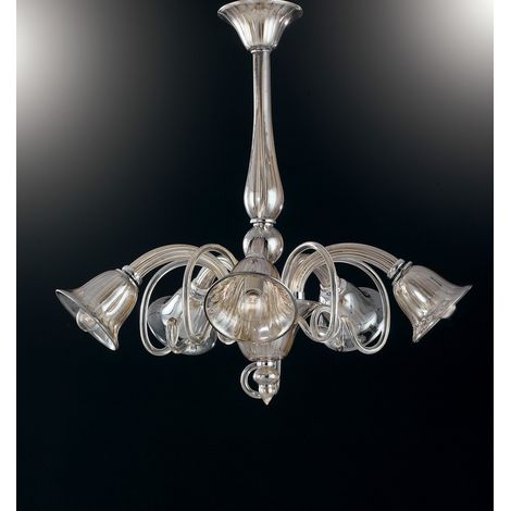 "Lampadario POSEIDON in vetro champagne con cinque diffusori" (1/2)