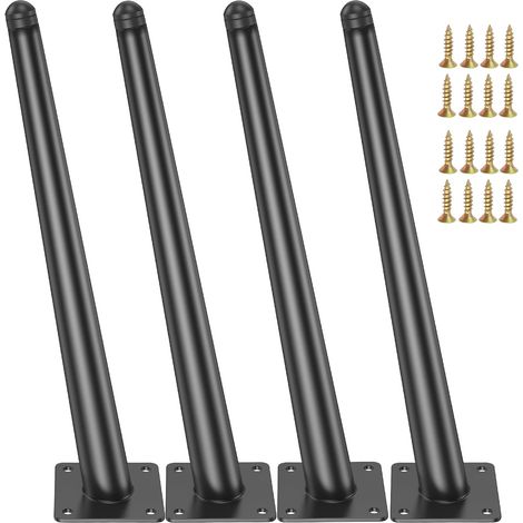 Lot de 4 pieds de table en métal - 40 cm - Pieds de meubles obliques noirs pour table basse, chaise, canapé, placard, bureau, pieds de banc effilés antidérapants - Pieds de rechange réglables (1/5)