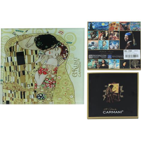 Carmani, posavasos de cristal de aprox. 11,5 x 11,5 cm - Gustav Klimt/El beso, fondo color crema (1/3)