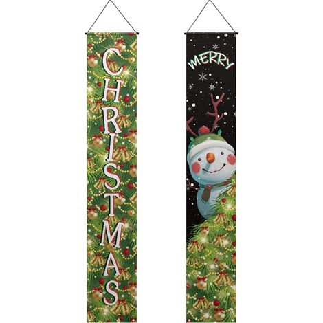 Bannière De Porte Noël - Bonhomme De Neige - 180 X 32 Cm - En Polyester - Pour Intérieur Et Extérieur - 2 Pièces (1/5)