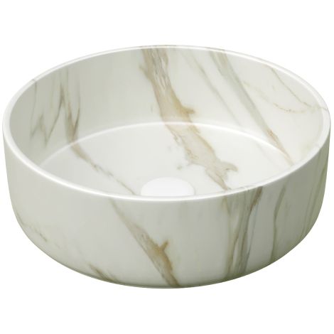 Vasque ronde de 36 cm de diamètre, aspect pierre, vasque seule, sans robinetterie ni bonde, sans meuble sous-vasque, blanc mat (1/5)