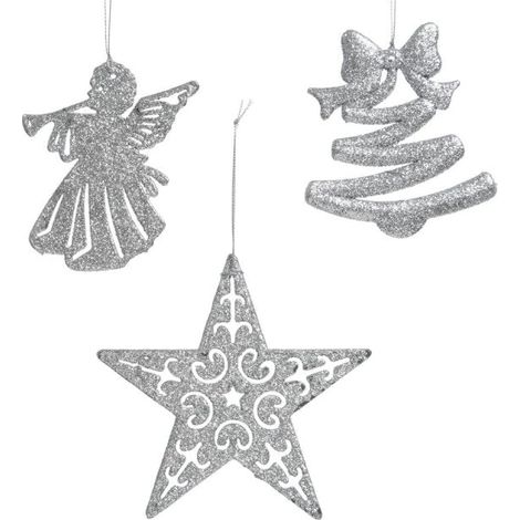 DECORAZIONE NATALIZIA APPENDIBILE ARGENTO CON GLITTER MODELLO ASSORTITO