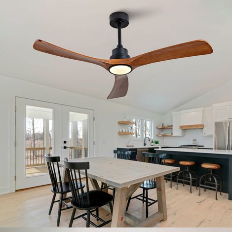 Ventilatore da soffitto 52 pollici con luce LED, doppio comando, motore DC silenzioso, nero e noce (1/5)