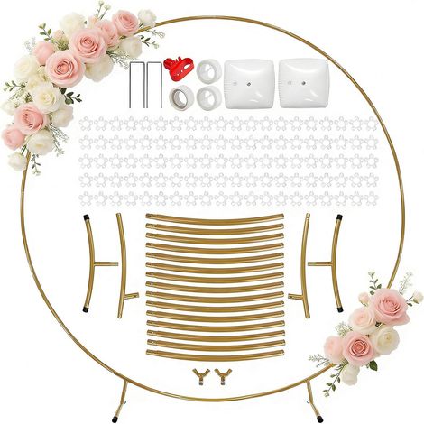 Arche de ballons - 2,2 m - En métal - Avec pied - Support pour ballons de mariage - Arche de ballons avec support - Pour fête d'anniversaire, mariage, Noël (1/5)