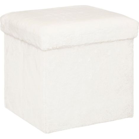 Pouf Imitation Fourrure Pliable "Ezzio" 38cm Blanc (1/3)
